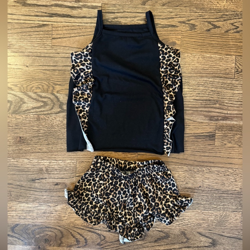 Rock-n-beauty Black and Leopard Print Tank Top and Shorts Set